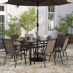 Merrick Lane 7 Piece Outdoor Dining Table Set for 6 with Glass-Top Patio Table and 6 Stack Chairs with Flex Comfort Material