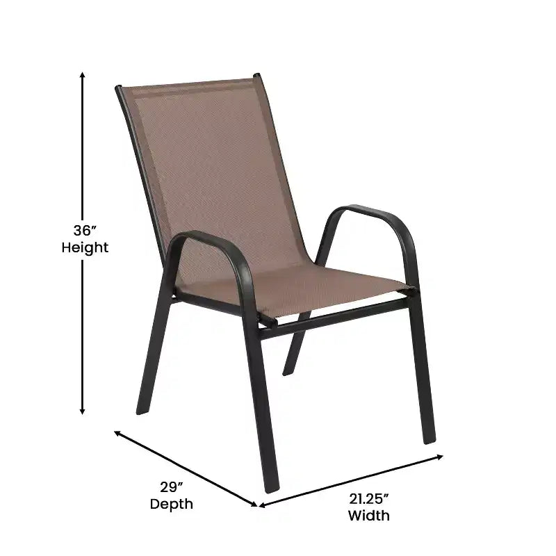 Merrick Lane 7 Piece Outdoor Dining Table Set for 6 with Glass-Top Patio Table and 6 Stack Chairs with Flex Comfort Material