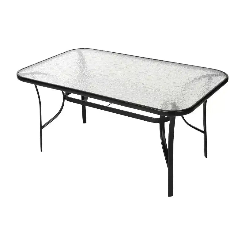 Merrick Lane 7 Piece Outdoor Dining Table Set for 6 with Glass-Top Patio Table and 6 Stack Chairs with Flex Comfort Material