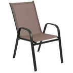 Merrick Lane 7 Piece Outdoor Dining Table Set for 6 with Glass-Top Patio Table and 6 Stack Chairs with Flex Comfort Material