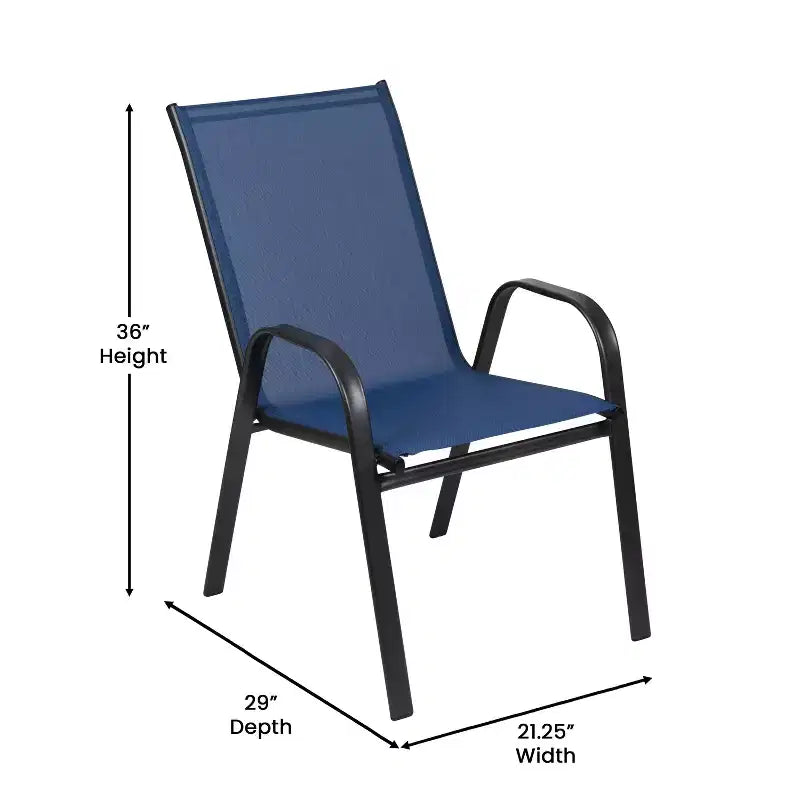 Merrick Lane 7 Piece Outdoor Dining Table Set for 6 with Glass-Top Patio Table and 6 Stack Chairs with Flex Comfort Material