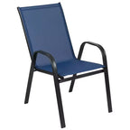 Merrick Lane 7 Piece Outdoor Dining Table Set for 6 with Glass-Top Patio Table and 6 Stack Chairs with Flex Comfort Material