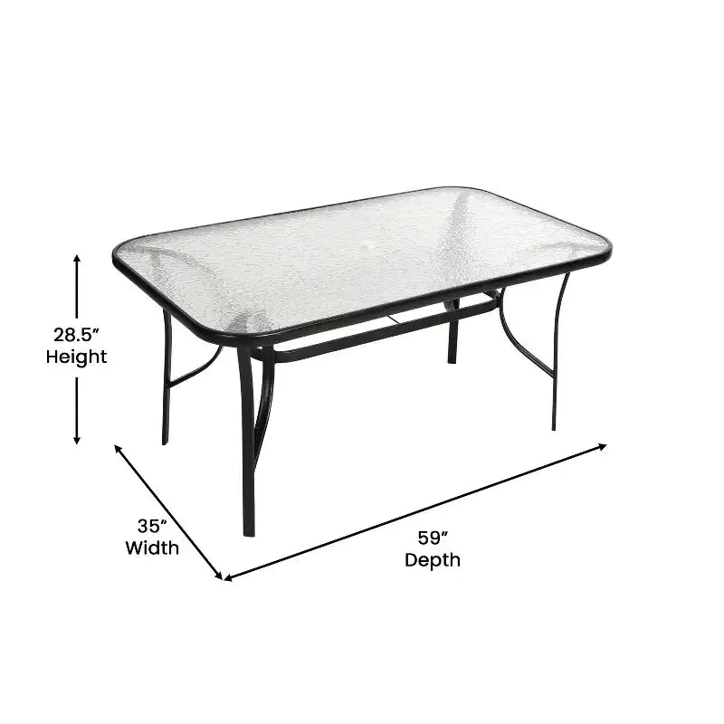 Merrick Lane 7 Piece Outdoor Dining Table Set for 6 with Glass-Top Patio Table and 6 Stack Chairs with Flex Comfort Material