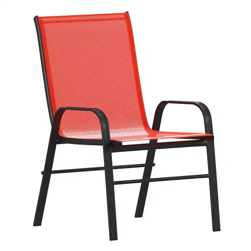Merrick Lane 7 Piece Outdoor Dining Table Set for 6 with Glass-Top Patio Table and 6 Stack Chairs with Flex Comfort Material