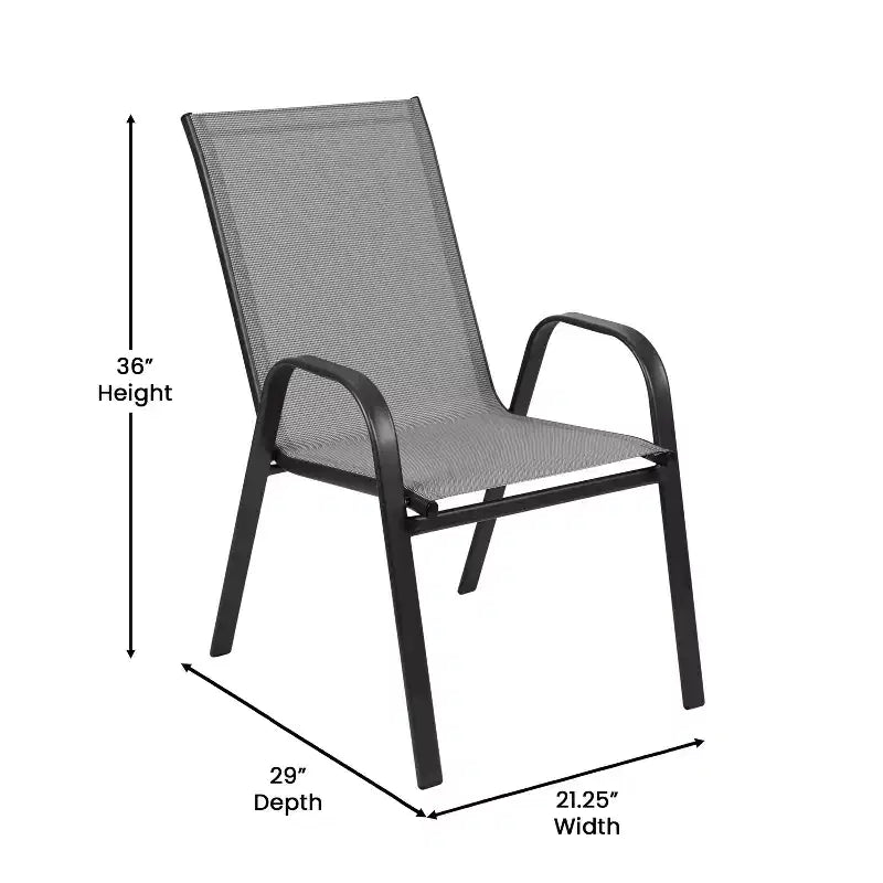 Merrick Lane 7 Piece Outdoor Dining Table Set for 6 with Glass-Top Patio Table and 6 Stack Chairs with Flex Comfort Material