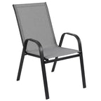 Merrick Lane 7 Piece Outdoor Dining Table Set for 6 with Glass-Top Patio Table and 6 Stack Chairs with Flex Comfort Material