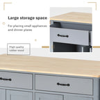 Carrello isola da cucina essenziale in MDF con piano in legno massello, ruote bloccabili e portaspezie
