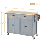 Carrello isola da cucina essenziale in MDF con piano in legno massello, ruote bloccabili e portaspezie