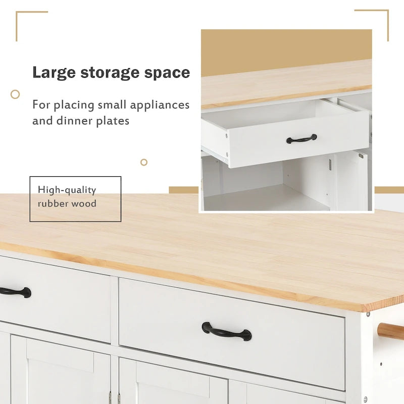 Essential MDF Kitchen Island Cart with Solid Wood Top, Locking Wheels, and Spice Rack