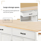 Carrello isola da cucina essenziale in MDF con piano in legno massello, ruote bloccabili e portaspezie