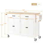 Carrello isola da cucina essenziale in MDF con piano in legno massello, ruote bloccabili e portaspezie