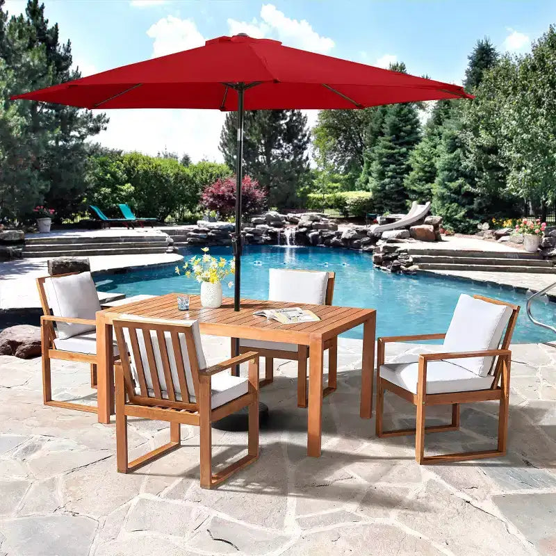 Alaterre Furniture 6pc Outdoor Patio Dining Set, Weston Table with 10' Auto Tilt Umbrella