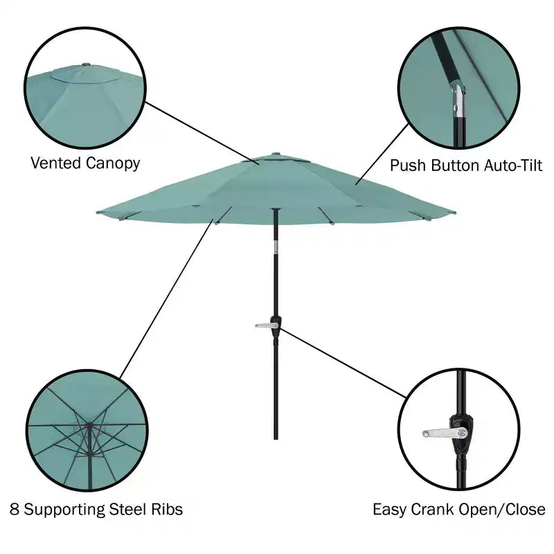 Alaterre Furniture 6pc Outdoor Patio Dining Set, Weston Table with 10' Auto Tilt Umbrella