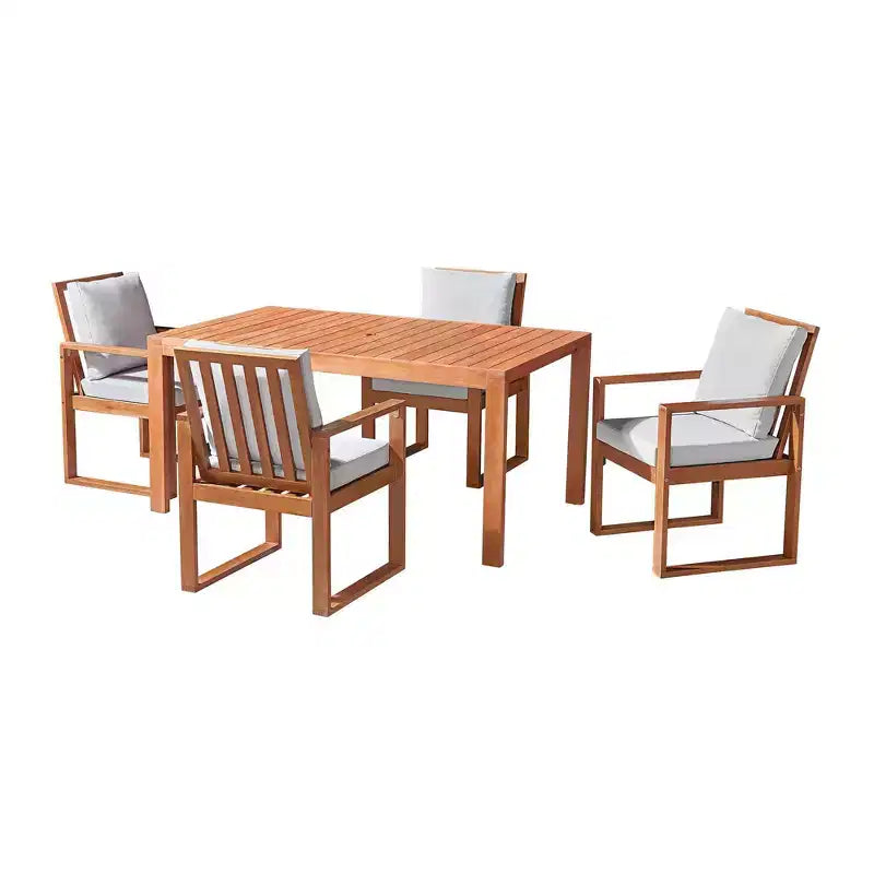 Alaterre Furniture 6pc Outdoor Patio Dining Set, Weston Table with 10' Auto Tilt Umbrella