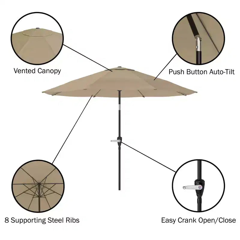 Alaterre Furniture 6pc Outdoor Patio Dining Set, Weston Table with 10' Auto Tilt Umbrella