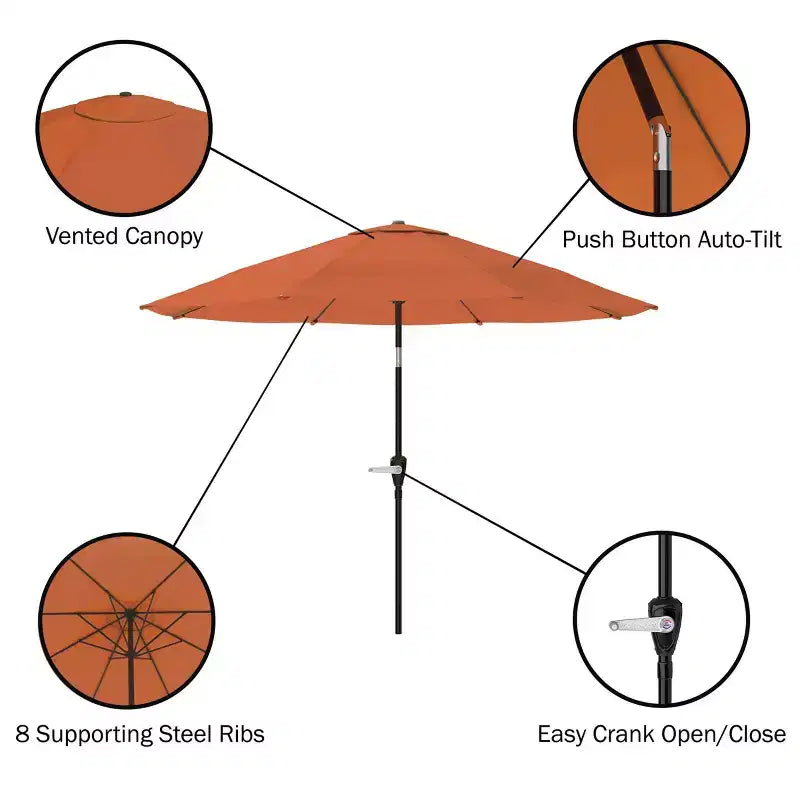 Alaterre Furniture 6pc Outdoor Patio Dining Set, Weston Table with 10' Auto Tilt Umbrella