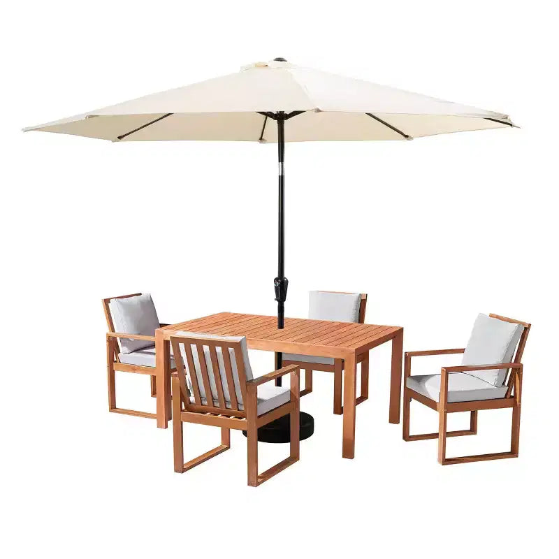 Alaterre Furniture 6-teiliges Outdoor-Terrassen-Ess-Set, Weston-Tisch mit 10' Auto-Tilt-Sonnenschirm