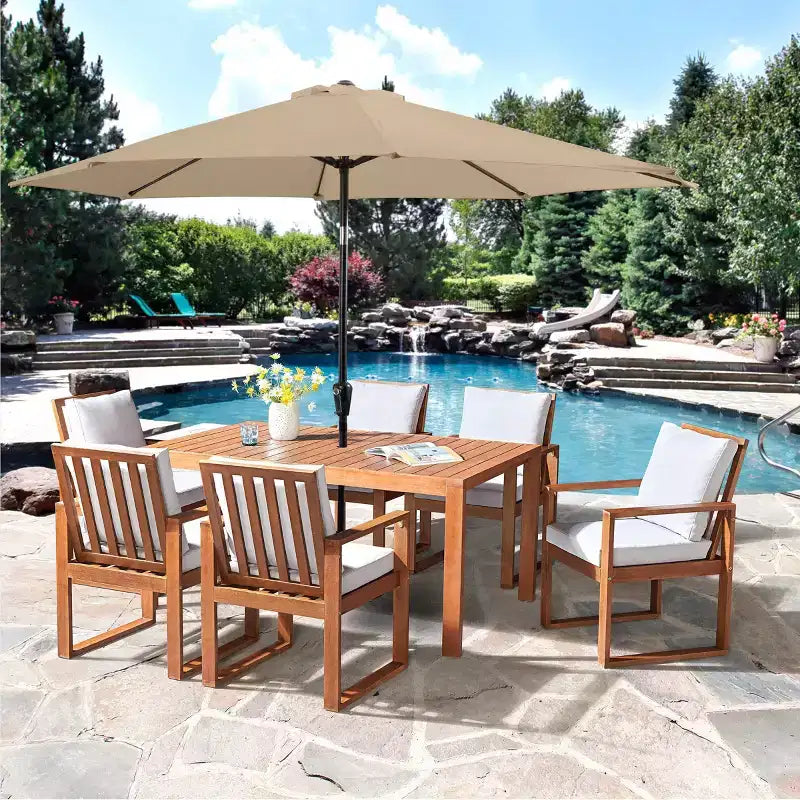 Alaterre Furniture 8pc Outdoor Patio Dining Set, Weston Table with 10' Auto Tilt Umbrella
