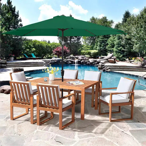 Alaterre Furniture 8-teiliges Garten-Essset, Weston-Tisch mit 10' Sonnenschirm mit automatischer Neigefunktion