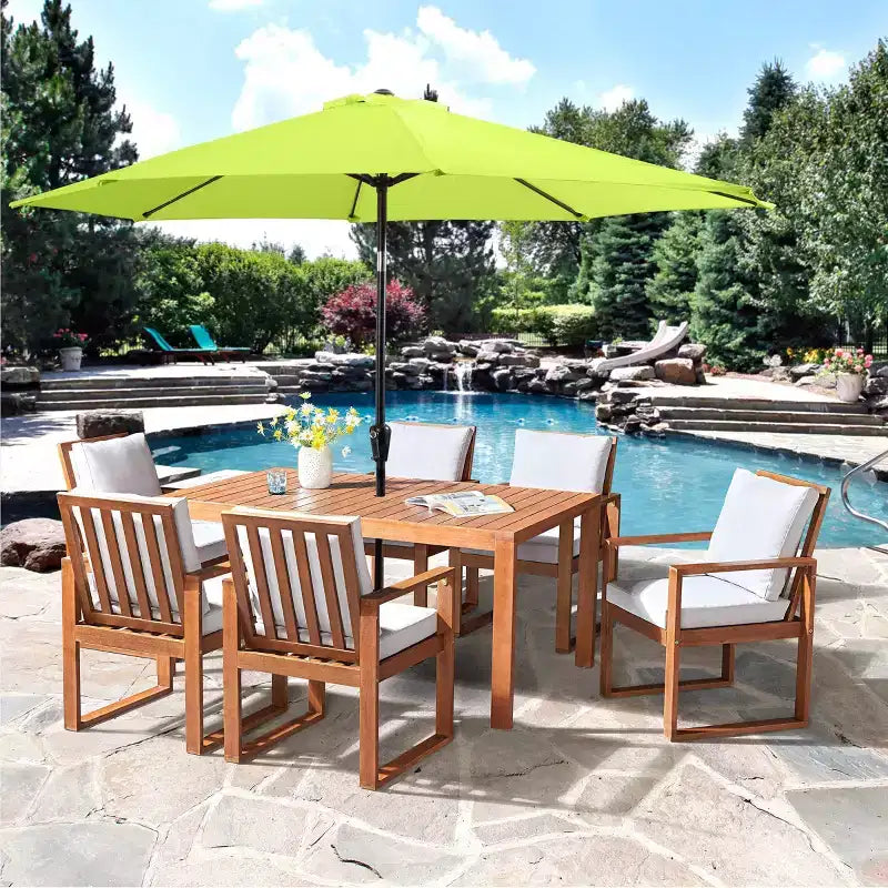 Alaterre Furniture 8pc Outdoor Patio Dining Set, Weston Table with 10' Auto Tilt Umbrella