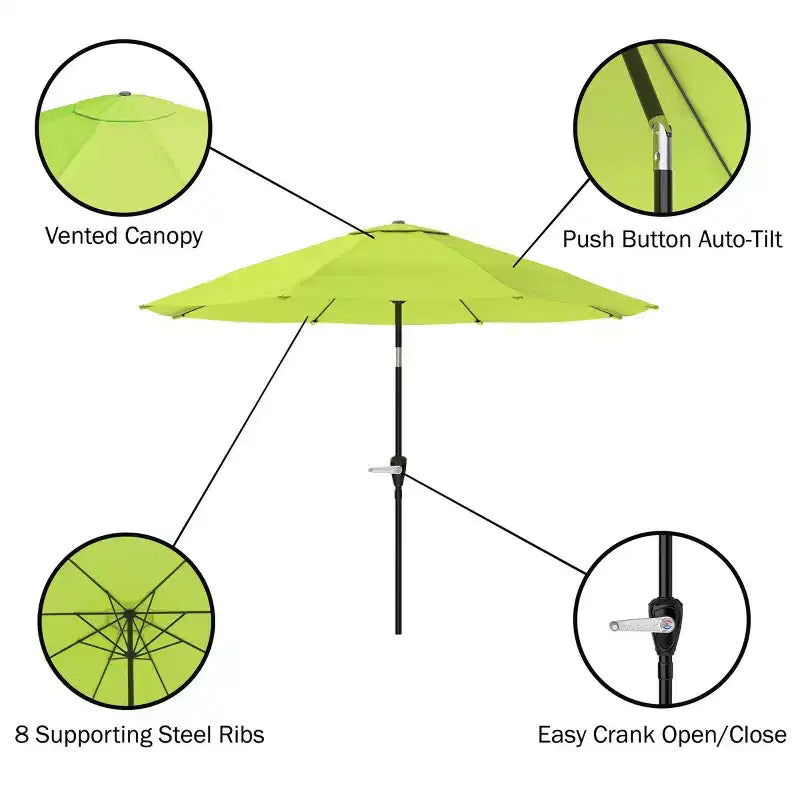 Alaterre Furniture 8pc Outdoor Patio Dining Set, Weston Table with 10' Auto Tilt Umbrella