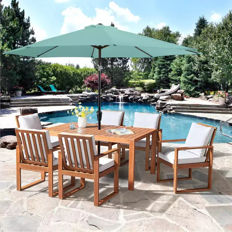 Alaterre Furniture 8pc Outdoor Patio Dining Set, Weston Table with 10' Auto Tilt Umbrella