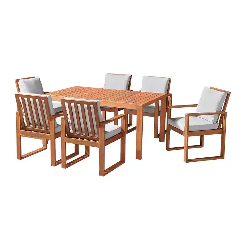 Alaterre Furniture 8pc Outdoor Patio Dining Set, Weston Table with 10' Auto Tilt Umbrella