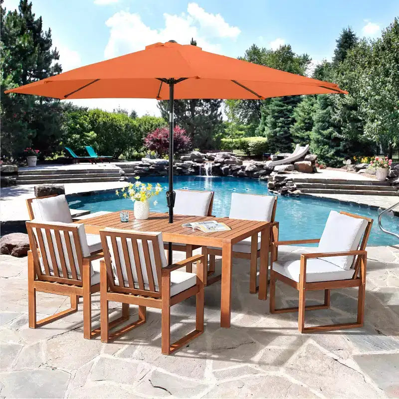 Alaterre Furniture 8pc Outdoor Patio Dining Set, Weston Table with 10' Auto Tilt Umbrella