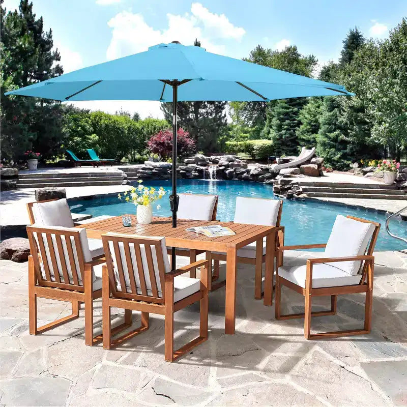Alaterre Furniture 8pc Outdoor Patio Dining Set, Weston Table with 10' Auto Tilt Umbrella