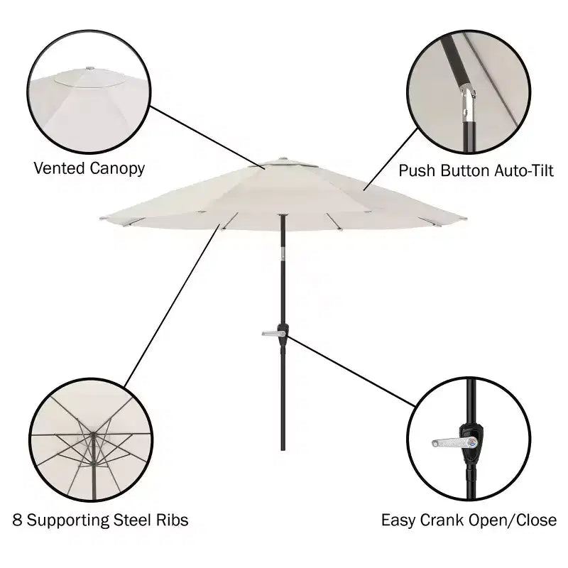 Alaterre Furniture 8pc Outdoor Patio Dining Set, Weston Table with 10' Auto Tilt Umbrella