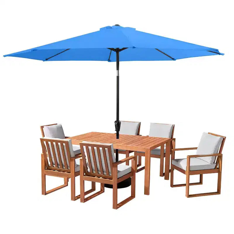 Alaterre Furniture 8-teiliges Garten-Essset, Weston-Tisch mit 10' Sonnenschirm mit automatischer Neigefunktion