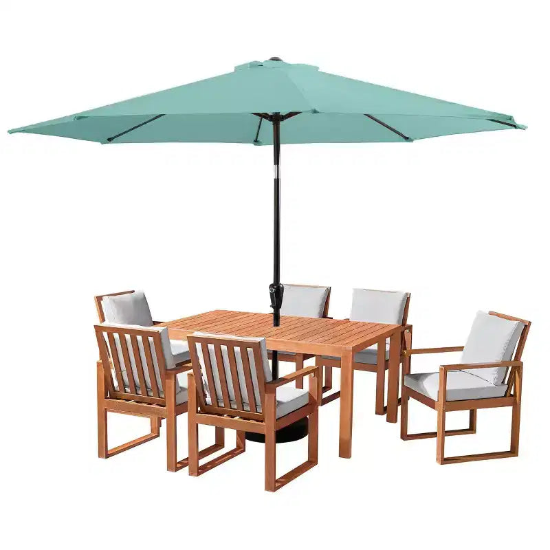 Alaterre Furniture 8-teiliges Garten-Essset, Weston-Tisch mit 10' Sonnenschirm mit automatischer Neigefunktion