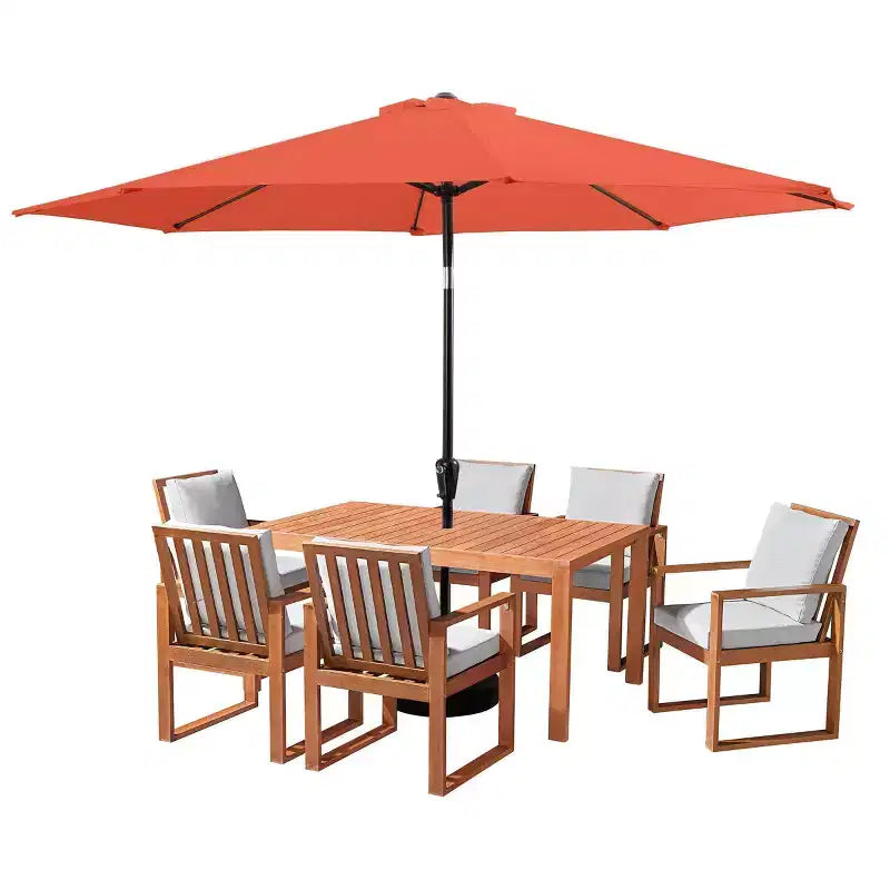 Alaterre Furniture 8-teiliges Garten-Essset, Weston-Tisch mit 10' Sonnenschirm mit automatischer Neigefunktion
