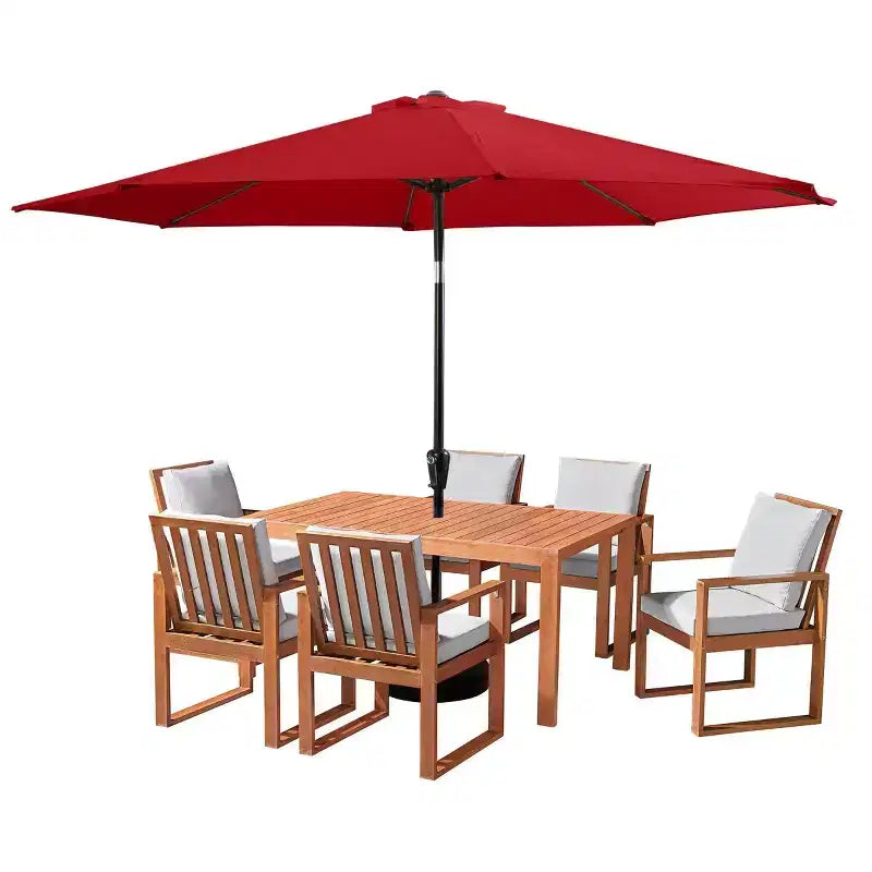 Alaterre Furniture 8-teiliges Garten-Essset, Weston-Tisch mit 10' Sonnenschirm mit automatischer Neigefunktion