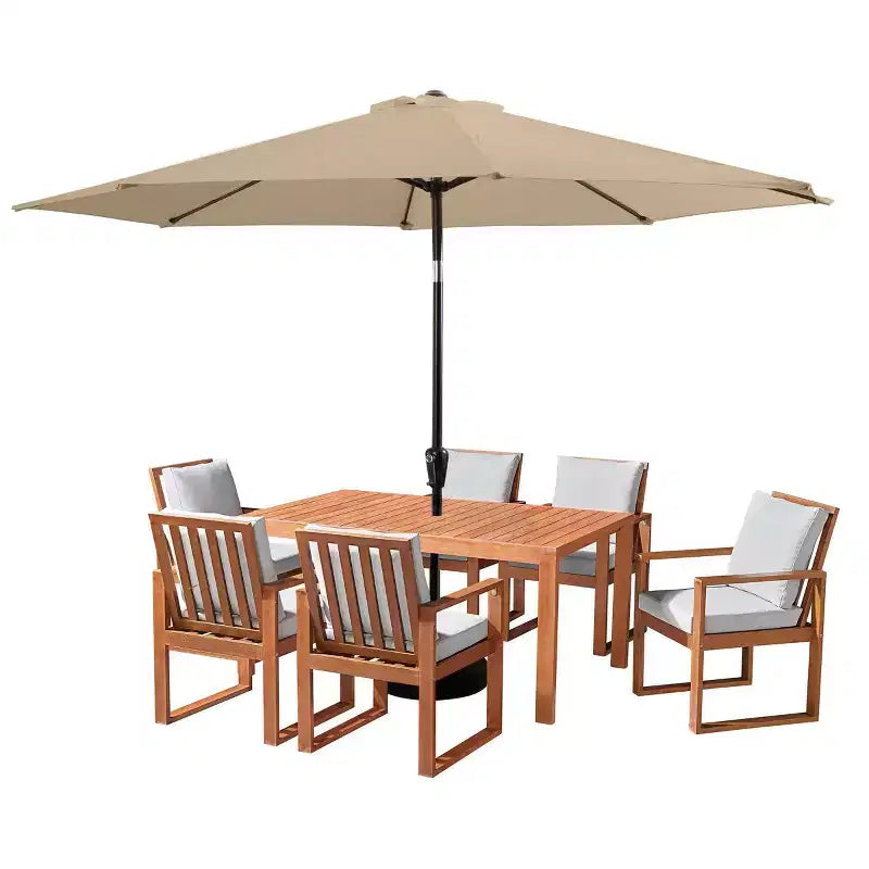 Alaterre Furniture 8-teiliges Garten-Essset, Weston-Tisch mit 10' Sonnenschirm mit automatischer Neigefunktion