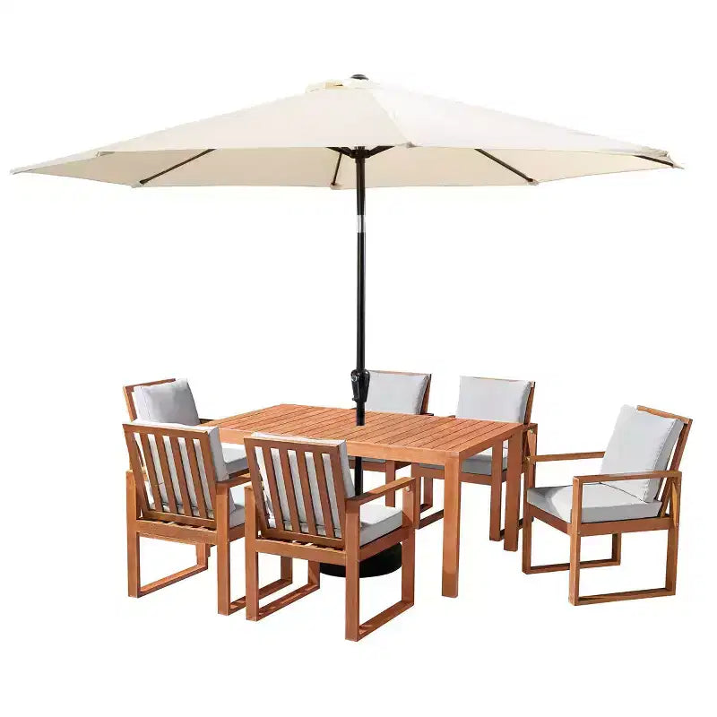 Alaterre Furniture 8-teiliges Garten-Essset, Weston-Tisch mit 10' Sonnenschirm mit automatischer Neigefunktion