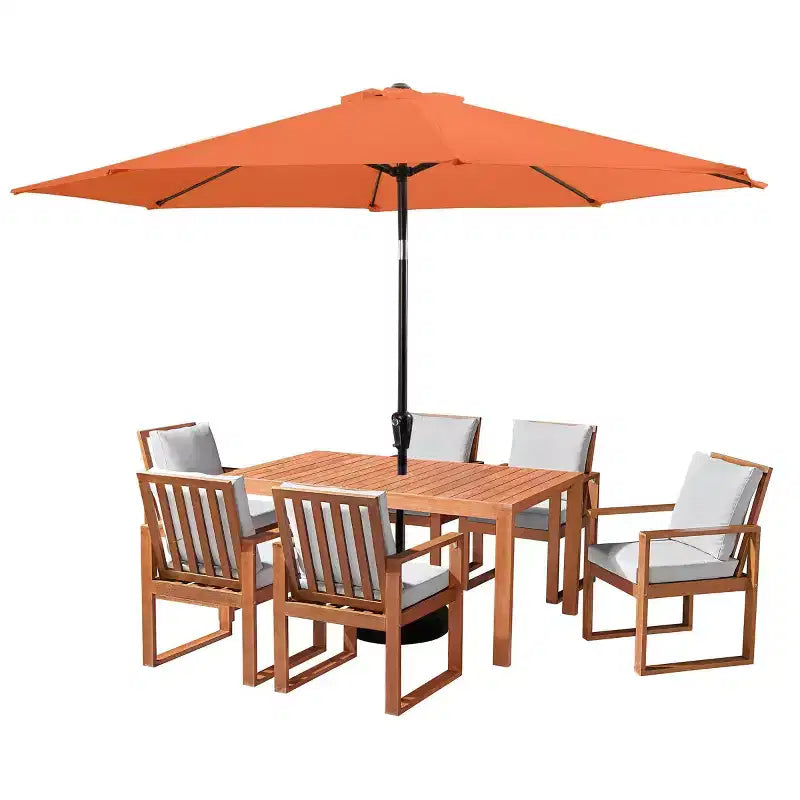 Alaterre Furniture 8-teiliges Garten-Essset, Weston-Tisch mit 10' Sonnenschirm mit automatischer Neigefunktion