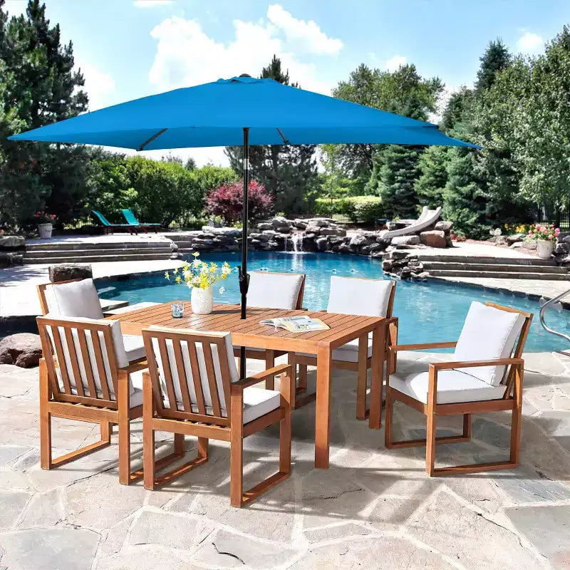 Alaterre Furniture 8pc Outdoor Patio Dining Set, Weston Table with 10' Rectangular Umbrella