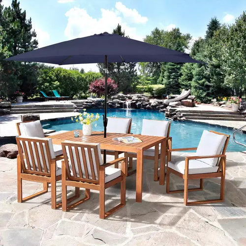 Alaterre Furniture 8-teiliges Garten-Essset, Weston-Tisch mit 10' rechteckigem Sonnenschirm