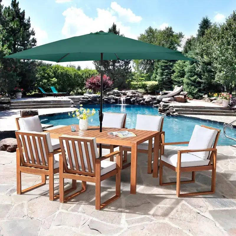 Alaterre Furniture 8pc Outdoor Patio Dining Set, Weston Table with 10' Rectangular Umbrella