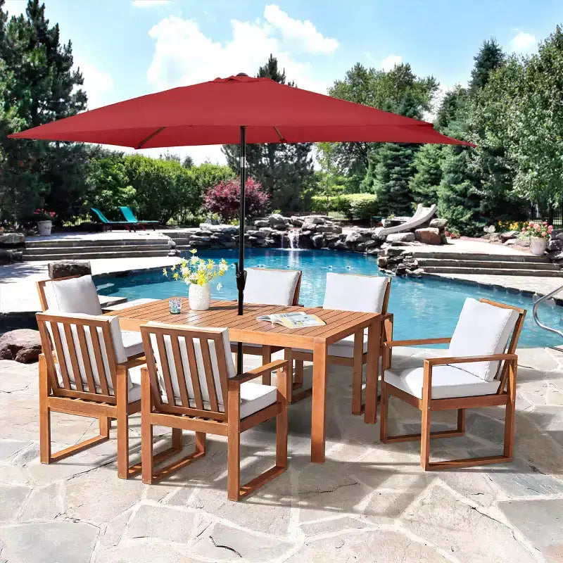 Alaterre Furniture 8pc Outdoor Patio Dining Set, Weston Table with 10' Rectangular Umbrella