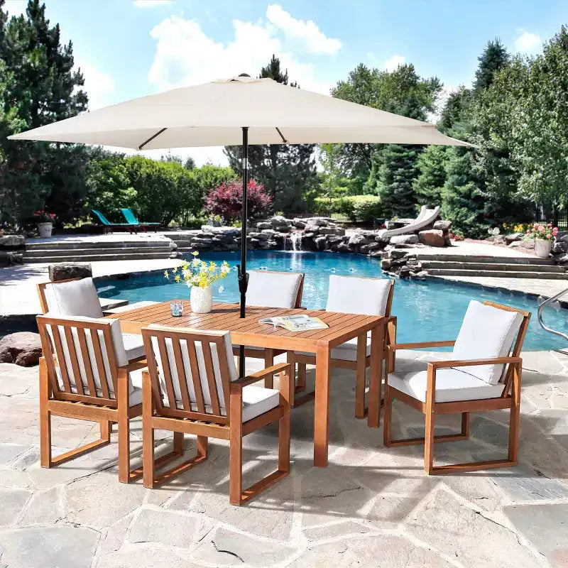 Alaterre Furniture 8pc Outdoor Patio Dining Set, Weston Table with 10' Rectangular Umbrella