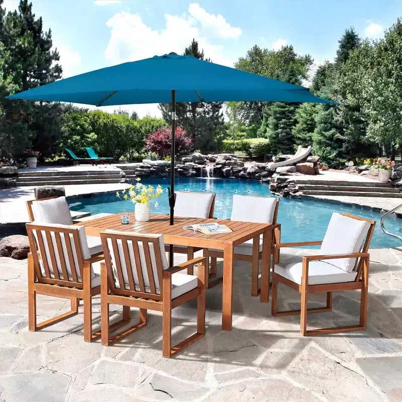 Alaterre Furniture 8pc Outdoor Patio Dining Set, Weston Table with 10' Rectangular Umbrella