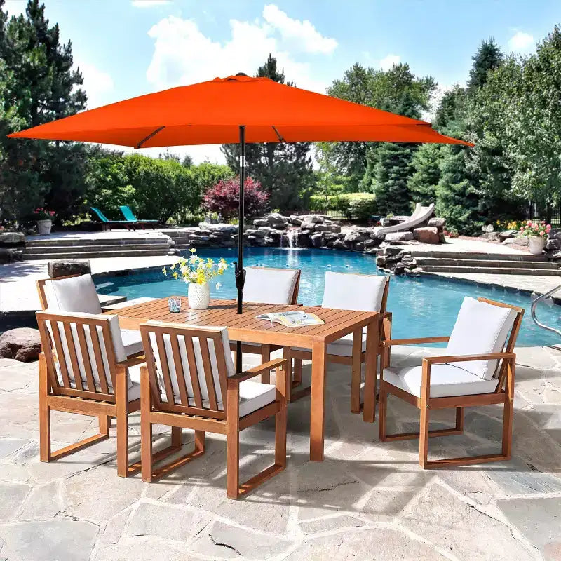 Alaterre Furniture 8pc Outdoor Patio Dining Set, Weston Table with 10' Rectangular Umbrella