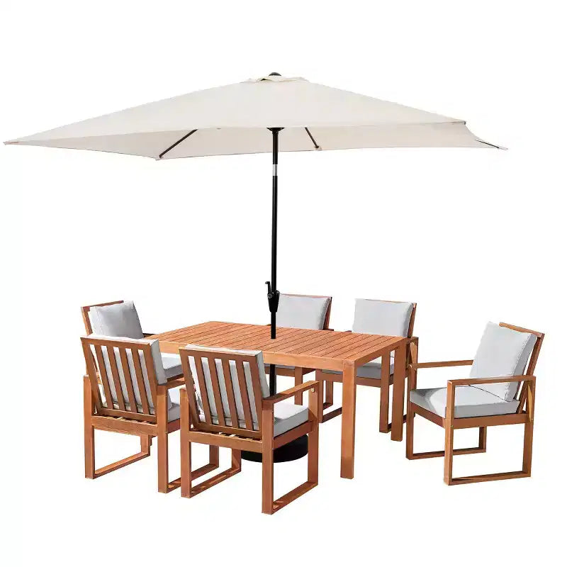 Alaterre Furniture 8-teiliges Garten-Essset, Weston-Tisch mit 10' rechteckigem Sonnenschirm