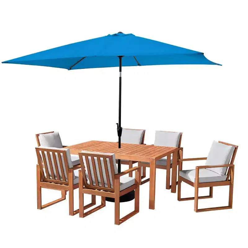 Alaterre Furniture 8-teiliges Garten-Essset, Weston-Tisch mit 10' rechteckigem Sonnenschirm