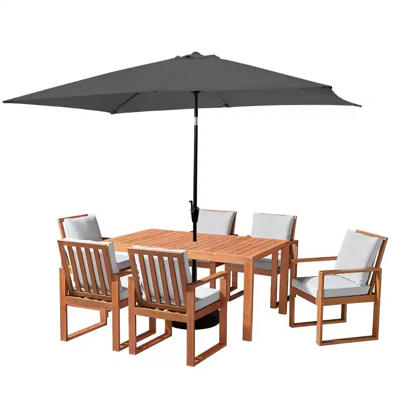 Alaterre Furniture 8-teiliges Garten-Essset, Weston-Tisch mit 10' rechteckigem Sonnenschirm
