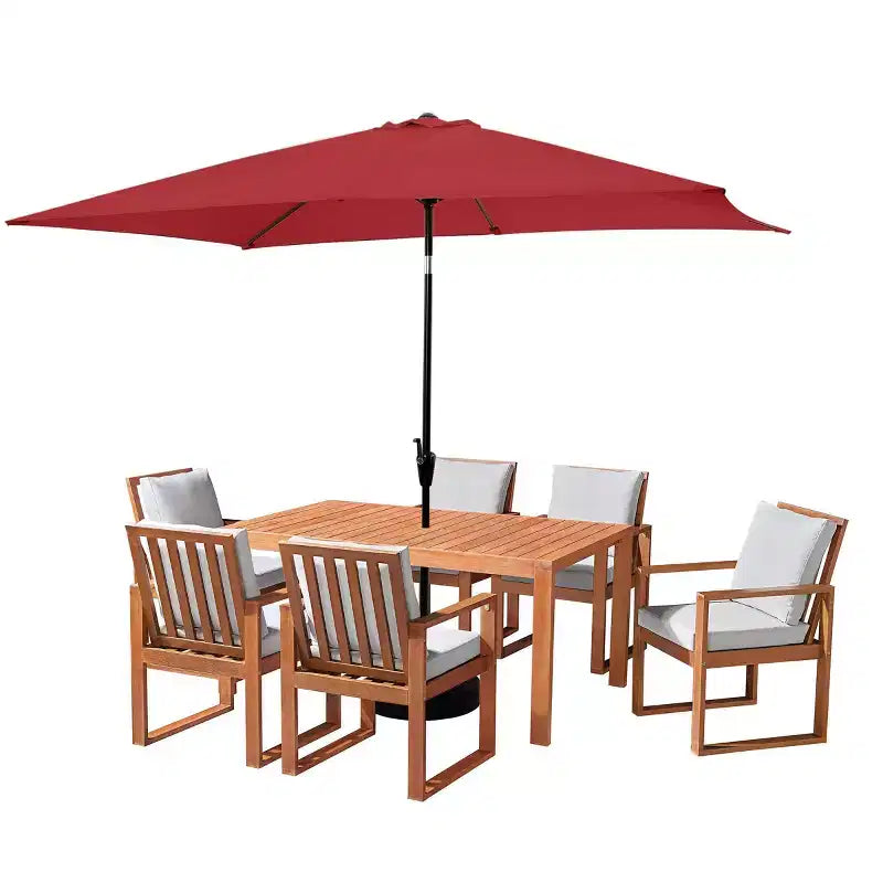 Alaterre Furniture 8-teiliges Garten-Essset, Weston-Tisch mit 10' rechteckigem Sonnenschirm