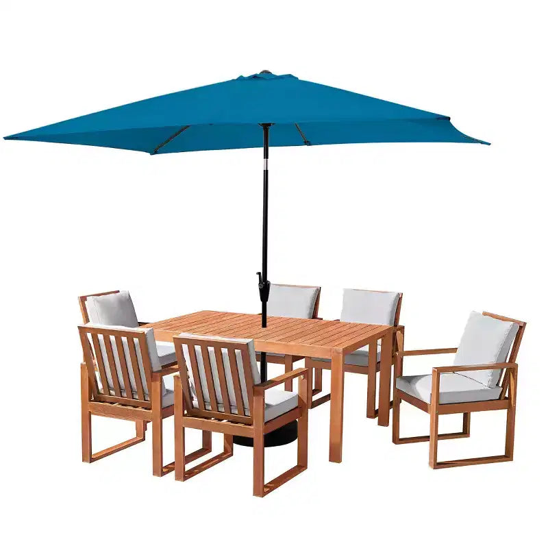 Alaterre Furniture 8-teiliges Garten-Essset, Weston-Tisch mit 10' rechteckigem Sonnenschirm