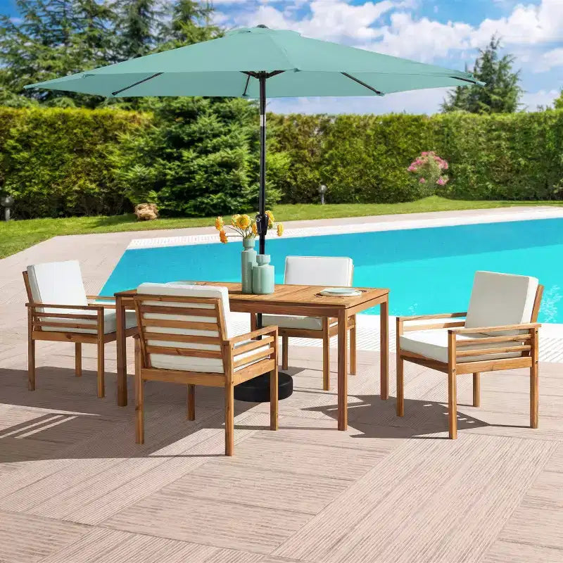 Alaterre Furniture 6pc Outdoor Patio Dining Set, Okemo Table with 10' Auto Tilt Umbrella